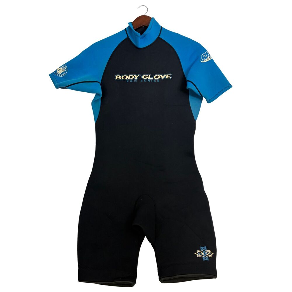 Body Glove Pro Series Mens L Shorty Wetsuit Black Blue Neoprene Back Zip